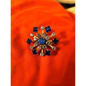 Vintage 50s Blue Snowflake Starburst Rhinestone Brooch Pin Jewelry Gift Women
